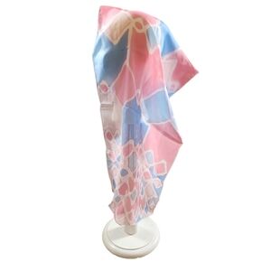 Vintage Sheer Pink White Blue Geometric Scarf by Ben Goodman 44" x 26"